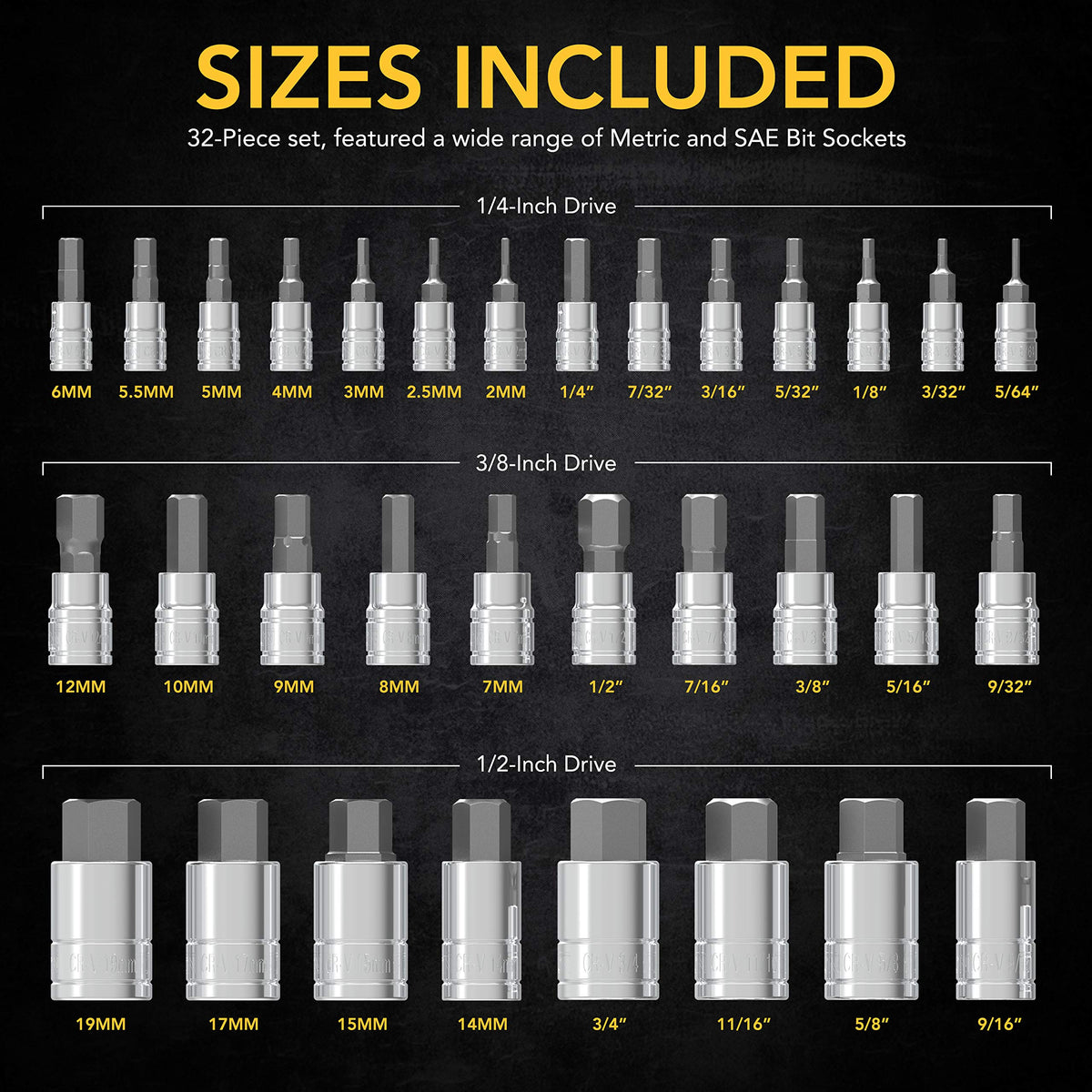 LEXIVON Master HEX Bit Socket Set, Premium S2 Alloy Steel | Complete 32-Piece, SAE and Metric Set | Enhanced Storage Case (LX-144) 🍁 All In One Marketplace Canada