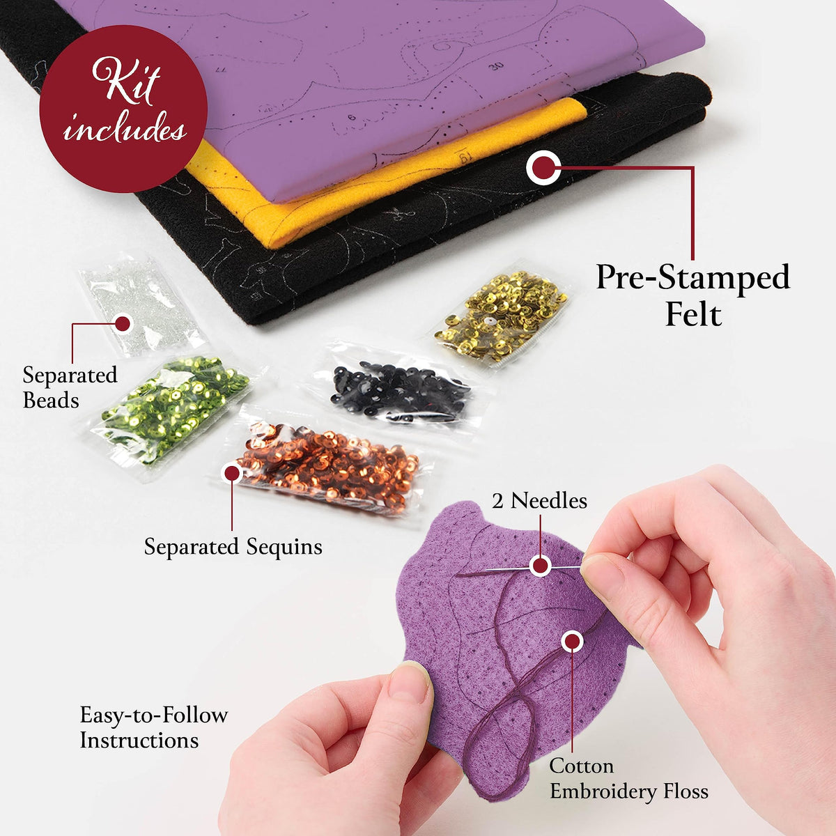 Bucilla Felt Applique 4 Piece Ornament Making Kit, Halloween Squad, Perfect for Halloween DIY Needlepoint Arts and Crafts, 89647E