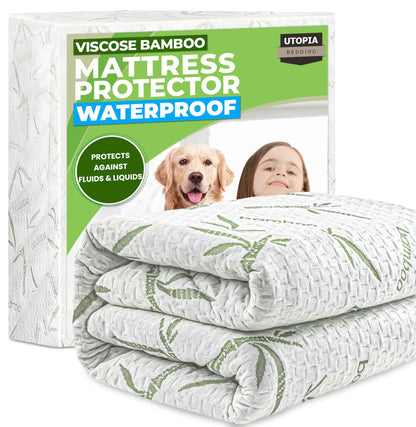 Utopia Bedding Waterproof Mattress Protector King Size, Bamboo Viscose Mattress Cover 200 GSM, Fits 17 Inches Deep, Breathable, Fitted Style with Stretchable Pockets 🍁 All In One Marketplace Canada