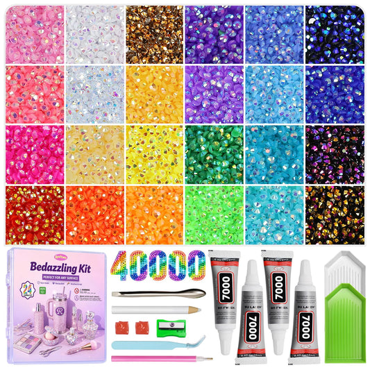 Redtwo 40000Pcs Resin Jelly Rhinestones for Bedazzling, 24 Colors 3mm Flatback Rhinestones, Bedazzling Kit with 4Pcs Jewelry Glue and Tools, Bedazzler Kit for Crafting Book Clothes Makeup Shoes 🍁 All In One Marketplace Canada