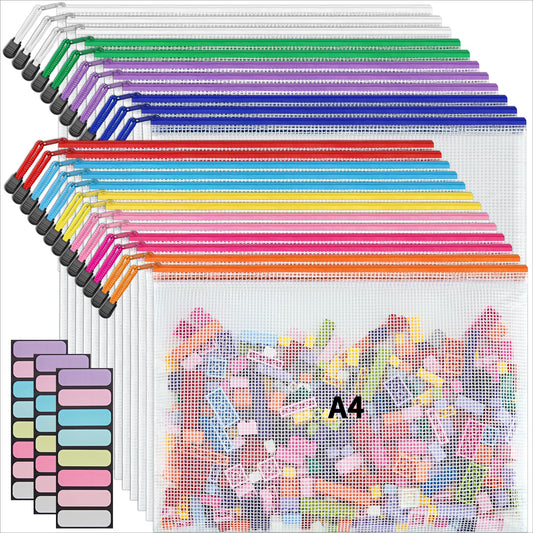 JARLINK 24 Pack 10 Colors Zipper Mesh Document Pouch, A4 Letter Size Mesh Bags for Board Games & Puzzles, Waterproof Document Zipper Pouches for Office School Supplies, Toys, Cosmetics Travel Storage 🍁 All In One Marketplace Canada