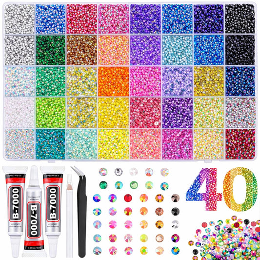 KCZ GROUP 40 Colors Resin Jelly Rhinestones for Crafting, 3mm Flatback Gems, 32000 Pieces with B7000 Glue, Bedazzling Kit for Clothing, Shoes, Nail Art, Diamond Art 🍁 All In One Marketplace Canada