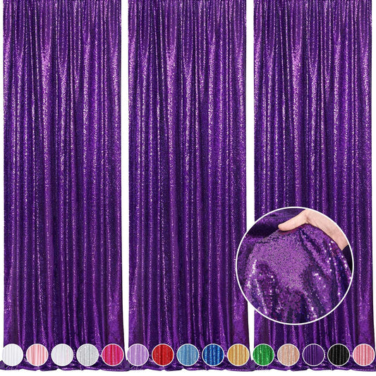 Purple Backdrop Curtins Sequin Fabric 3 Panels Background Drapes 2FT x 8FT Wedding Halloween Bridal Baby Shower Theme Decorations
