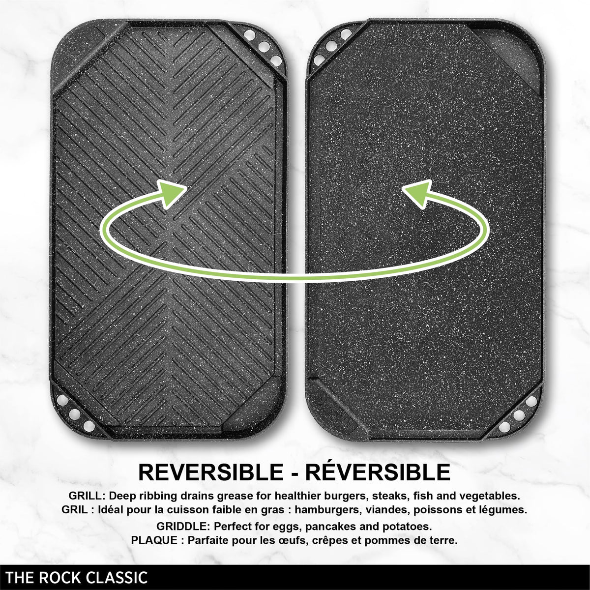 Starfrit The Rock 50x28cm (19.7" x 11") Non-Stick Reversible Grill & Griddle - Durable Forged Aluminum - Oven Safe - PFOA Free - Easy to Clean - Black 🍁 All In One Marketplace Canada
