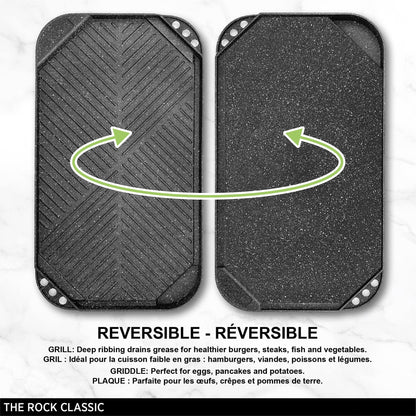 Starfrit The Rock 50x28cm (19.7" x 11") Non-Stick Reversible Grill & Griddle - Durable Forged Aluminum - Oven Safe - PFOA Free - Easy to Clean - Black 🍁 All In One Marketplace Canada