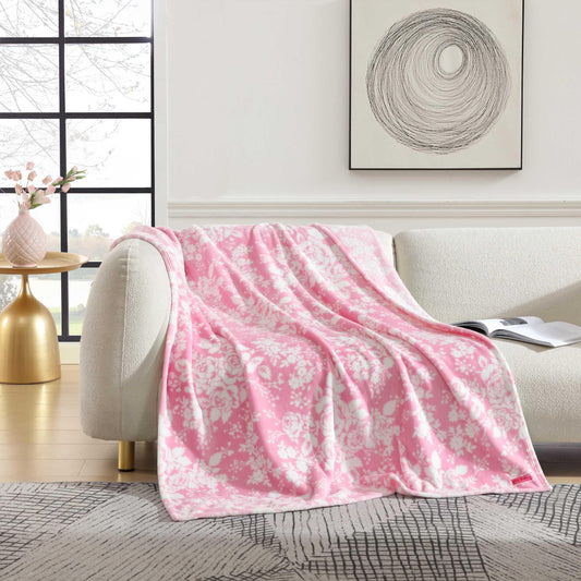 Betsey Johnson - Blanket, Buttery-Soft Throw Blanket for Couch or Bed, Boldly Plush & Oversized Bedding, Halloween Decor (Cottage Floral Pink, 50" x 70")
