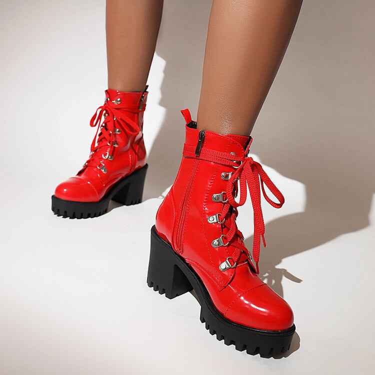 Women's Mid-Calf Patent Leather Boots – High Heel Riding Style Fashion Footwear