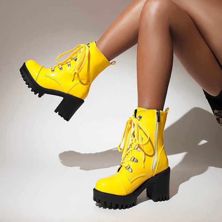 Women's Mid-Calf Patent Leather Boots – High Heel Riding Style Fashion Footwear