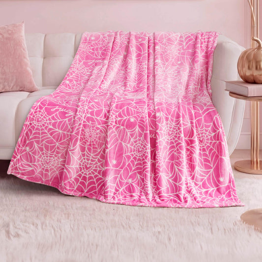 Juicy Couture Heart Spider Webs Halloween Plush Throw Blanket, Soft Polyester Decorative Throw for Sofa or Bed, Hot Pink, 50"x60"