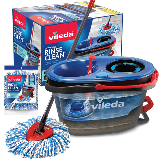 Vileda EasyWring RinseClean Spin Mop & Bucket System with 1 Extra Refill | 2-Tanks Separate Clean and Dirty Water | Machine Washable and Reusable Microfiber Mop Head | Hands-Free Wringing Mop Bucket 🍁 All In One Marketplace Canada
