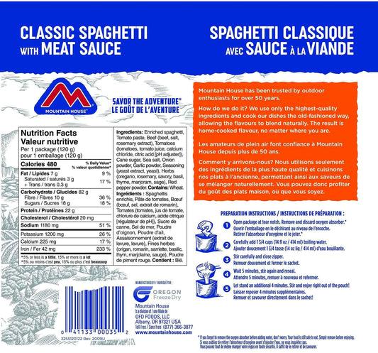 Mountain House Spaghetti with Meat Sauce Pouch| Freeze Dried Backpacking & Camping Food | Survival & Emergency Food | Entree Meal | Easy to Prepare | Delicious and Nutritious | Single Pouch 🍁 All In One Marketplace Canada