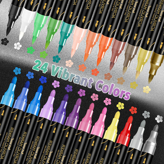 Art+soul 24 Colors Acrylic Paint Pens-Dual Tip Markers, Vibrant, Long Lasting Colors that Dry Quickly, Ideal for Canvas, Paper, Glass, Ceramic, Wood, and Rock 🍁 All In One Marketplace Canada