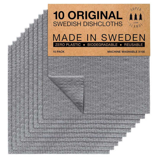 SUPERSCANDI 10 Pack Swedish Dish Cloths for Kitchen - 100% Biodegradable & Compostable | Washable Kitchen Cloths, Food-Safe & Without Plastic - Reusable Paper Towel for Any Surface | Grey 🍁 All In One Marketplace Canada