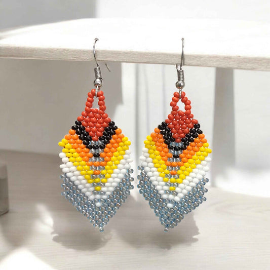 OldTribes™ grey Beaded Feather Drop Earrings