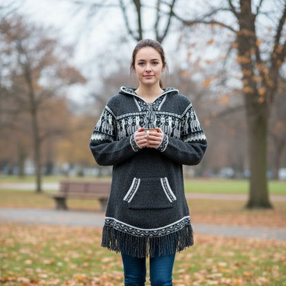 OLDTRIBES™ Women Cardigan Black Alpaca Sweater