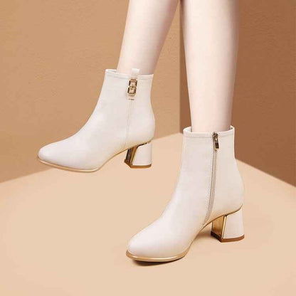 Women's Sequin Ankle Boots – Pointed Toe Chunky Heel Side-Zip Fashion Boots