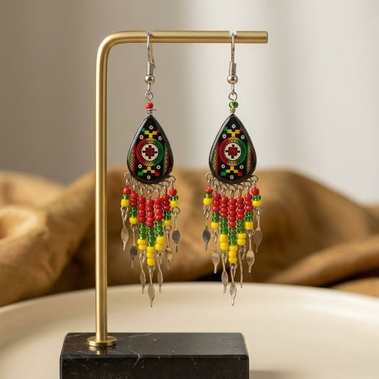 OldTribes™ Small Sized Southwestern Red and Yellow Teardrop Earrings