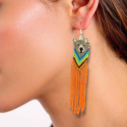 Grey Native Bear Beaded Earrings