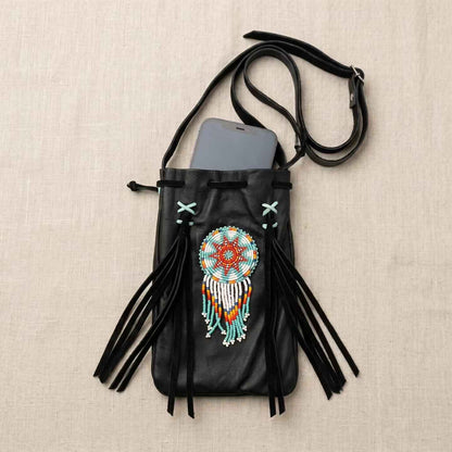Beaded Suede Phone Pouch ~ Black