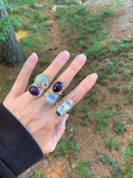 Selene’s Haze Ring – One-of-a-Kind Blue Opal in Sterling Silver