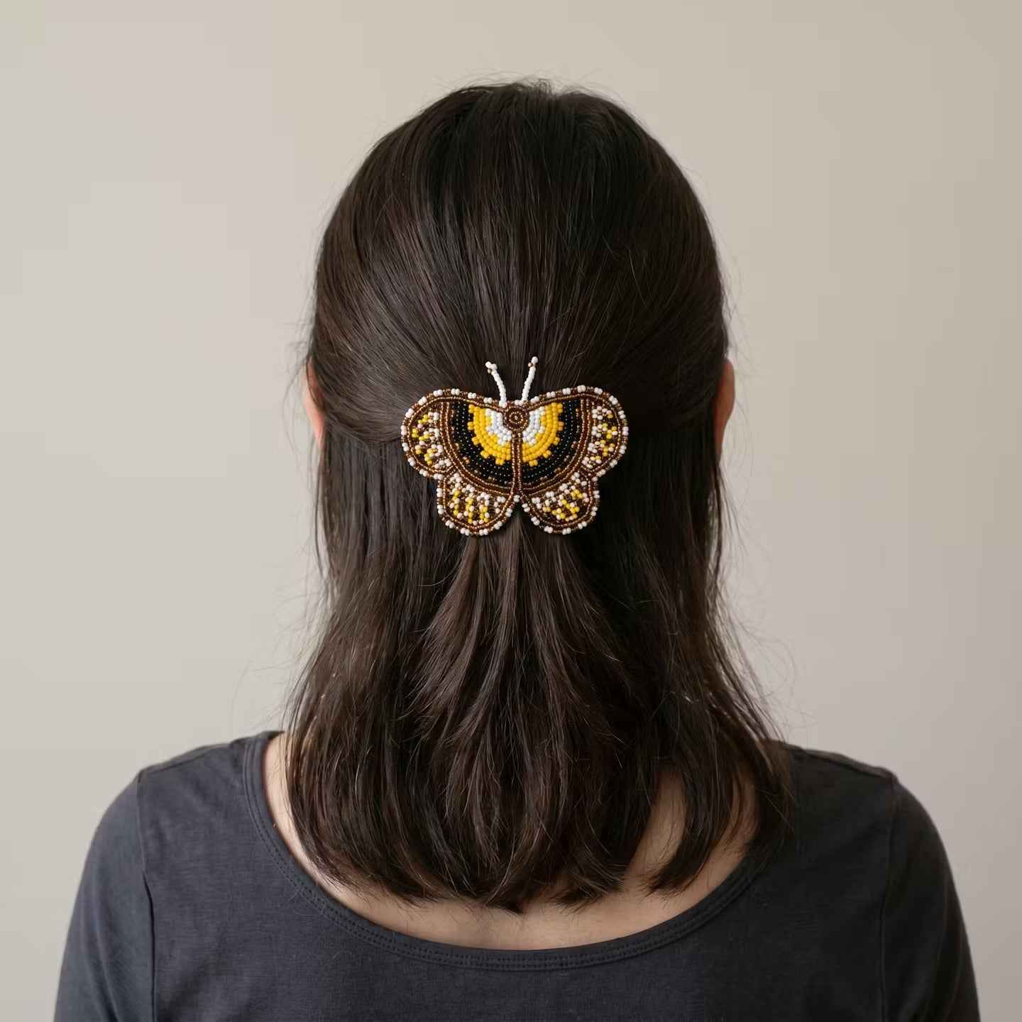 Yellow Butterfly Beaded Barrette