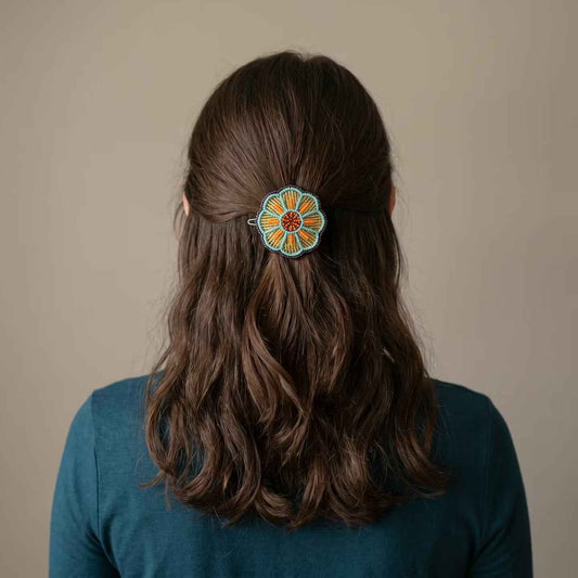 Turquoise Beaded Flower Barrette