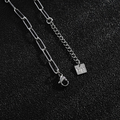 AMMA Silver (White Gold) Paper-Clip & Oval-Beads Chain Necklace