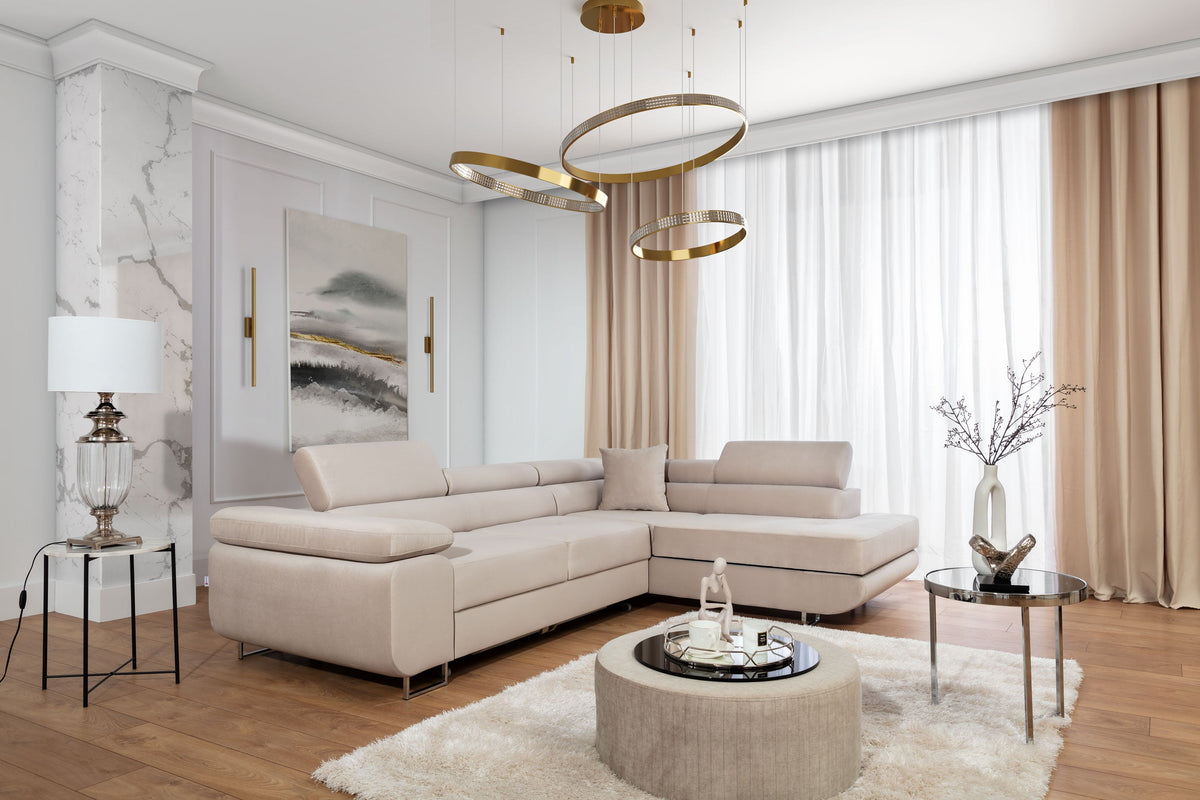 Anton Storage Sleeper Sectional Sofa - Beige