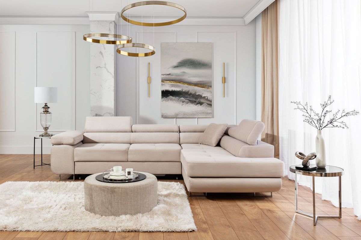 Anton Storage Sleeper Sectional Sofa - Beige