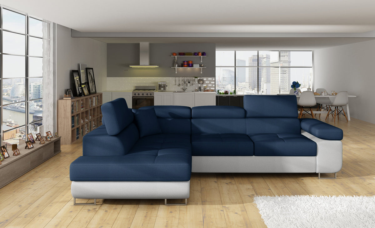 Anton Two-Tone Storage Sleeper Sectional Sofa - Navy/Grey