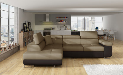 Anton Two-Tone Storage Sleeper Sectional Sofa - Beige/Dark Brown