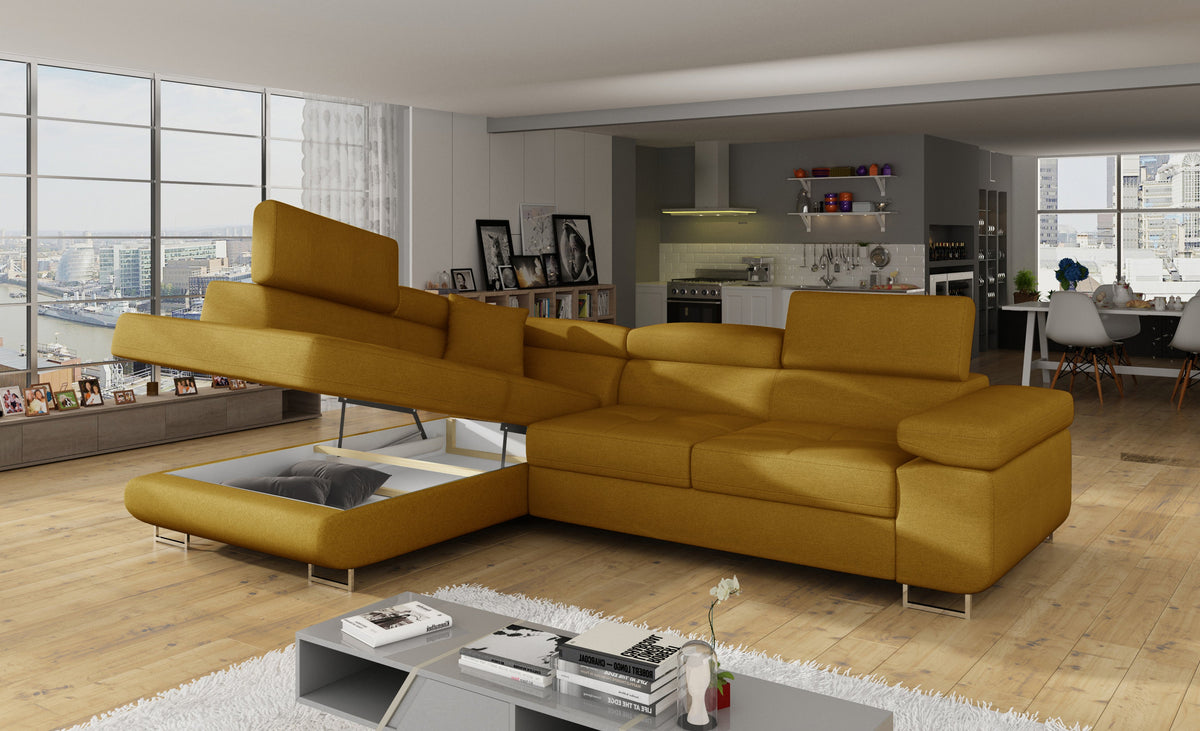 Anton Storage Sleeper Sectional Sofa - Mustard