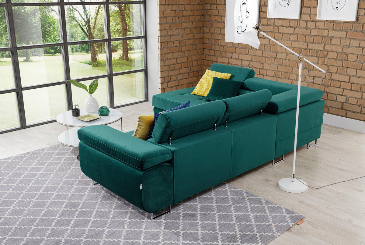 Anton Storage Sleeper Sectional Sofa - Emerald Green
