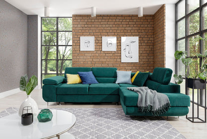 Anton Storage Sleeper Sectional Sofa - Emerald Green