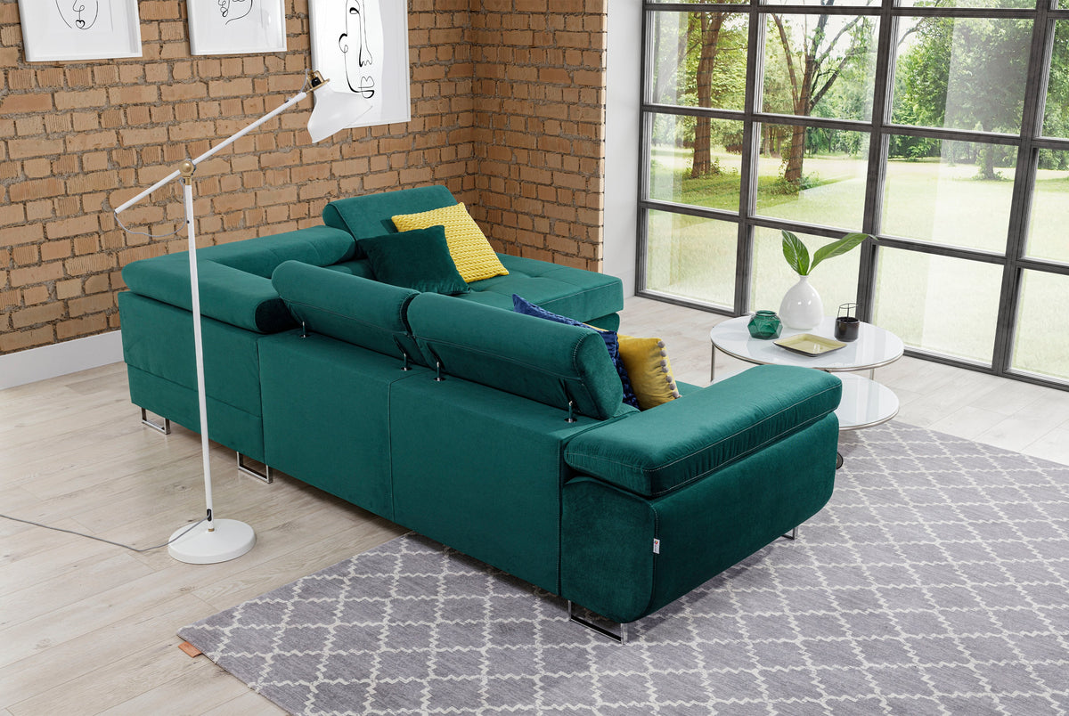 Anton Storage Sleeper Sectional Sofa - Emerald Green