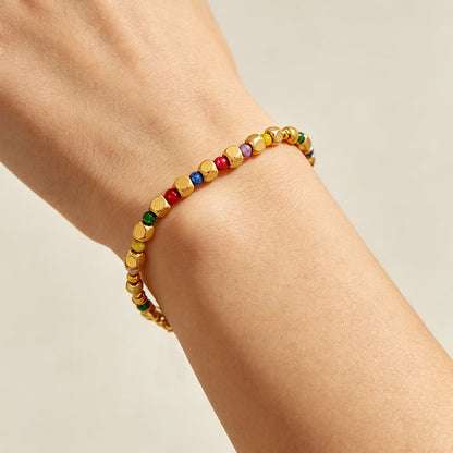 AYANNA Gold: Bracelet with Gold Beads & Hued Crystals