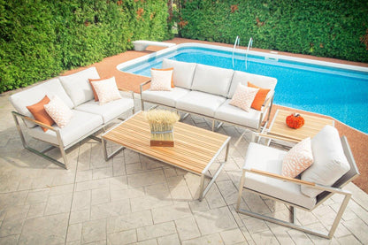 Acacia Stainless Steel & Teak Top Outdoor Coffee Table - AURABAGS SHOP