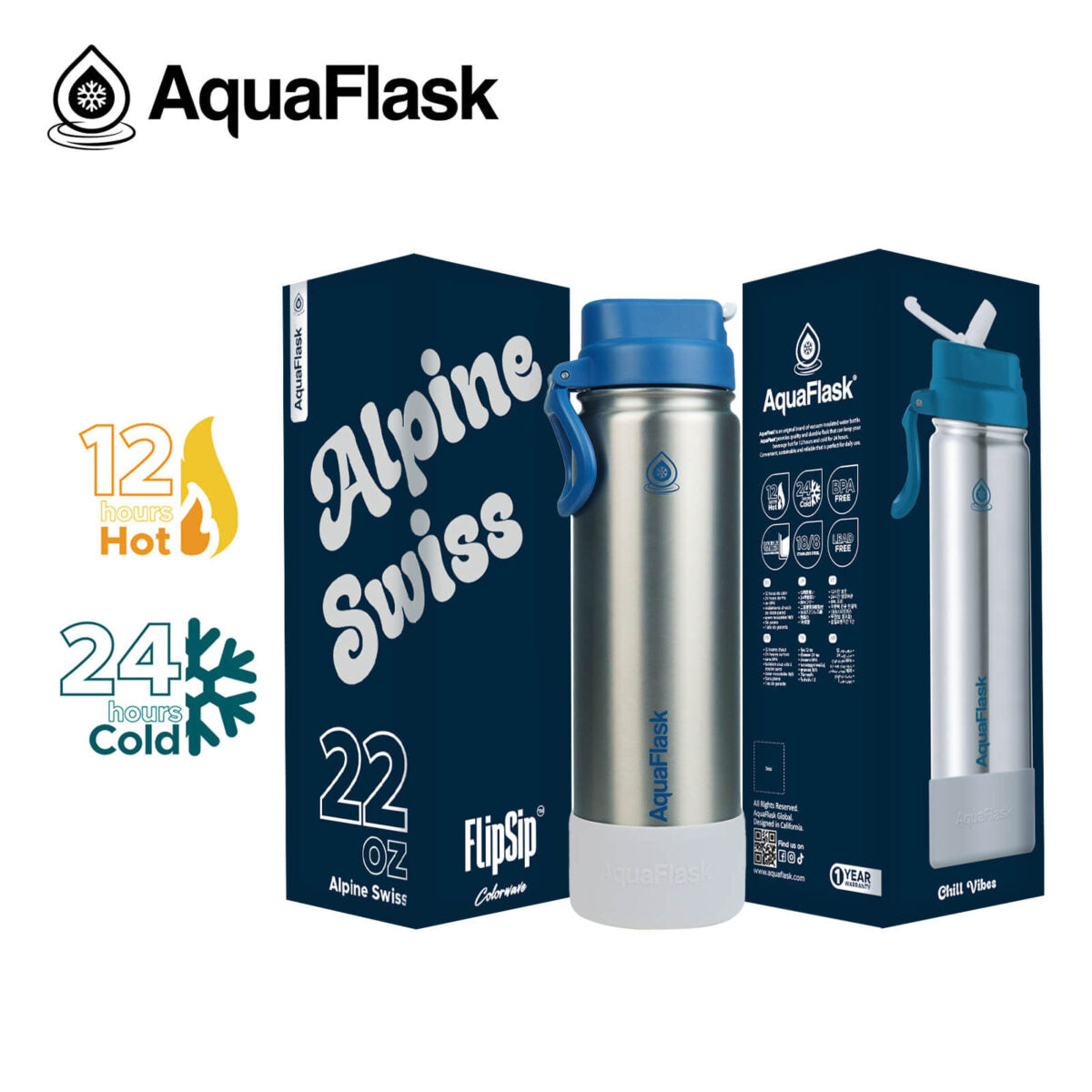 AquaFlask (22oz) Colorwave Flip Sip Isolierte Wasserflasche Doppelwandiger Edelstahl Heiß- & Kaltgetränke