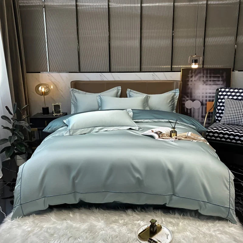 Royal Retreat Fine Gold Embroidered 600 TC Duvet Set - Purple/Dark Grey/White/Steel Blue/Light Grey/Jade Green/Peach Pink/Champagne/Blue/Beige/Aqua Green/Emerald Green