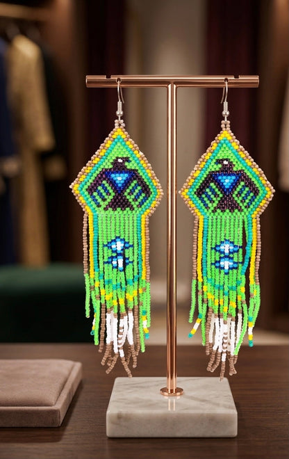 Beaded thunder eagle  earrings ( Green )
