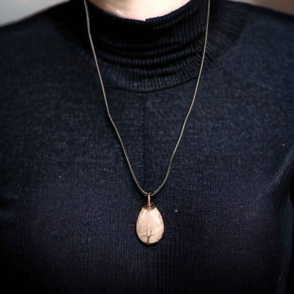 Light pink Gemstone Pendant Wrapped w/ Bronze Tree of Life