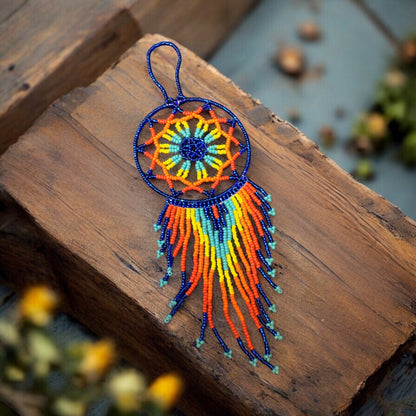 Blue and Orange Celestial Beaded Handmade Dreamcatcher