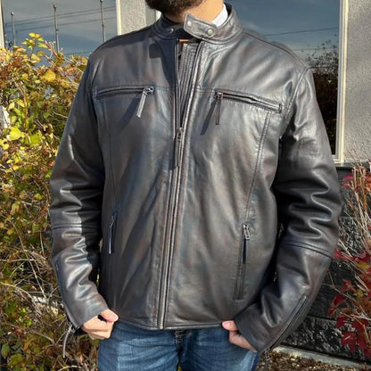 BOL Men's Snap Collar Lamb Leather Jacket
