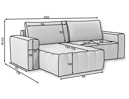Bonett 4 Seater Storage Sleeper Chaise Sofa - Grey