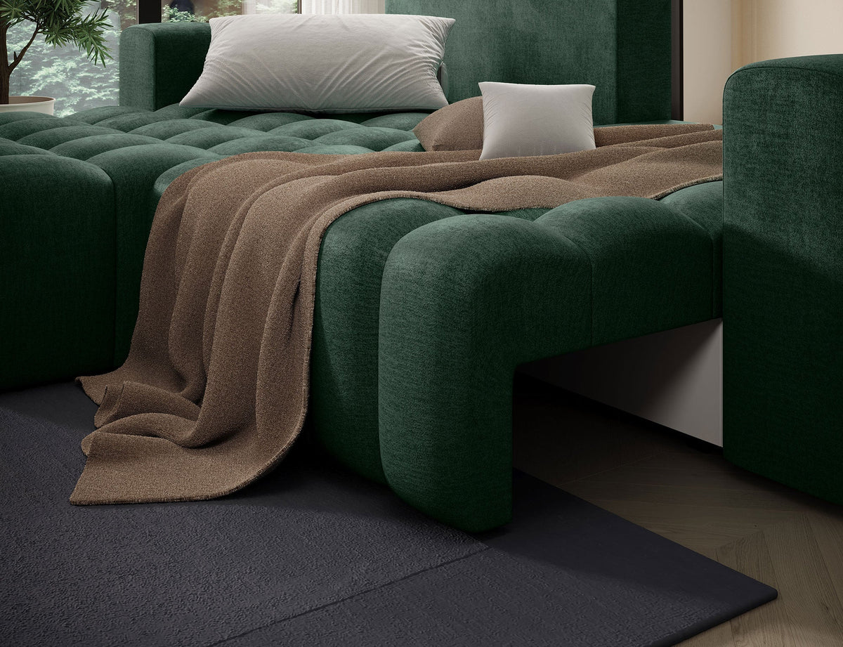 Bonett 4 Seater Storage Sleeper Chaise Sofa - Dark Green
