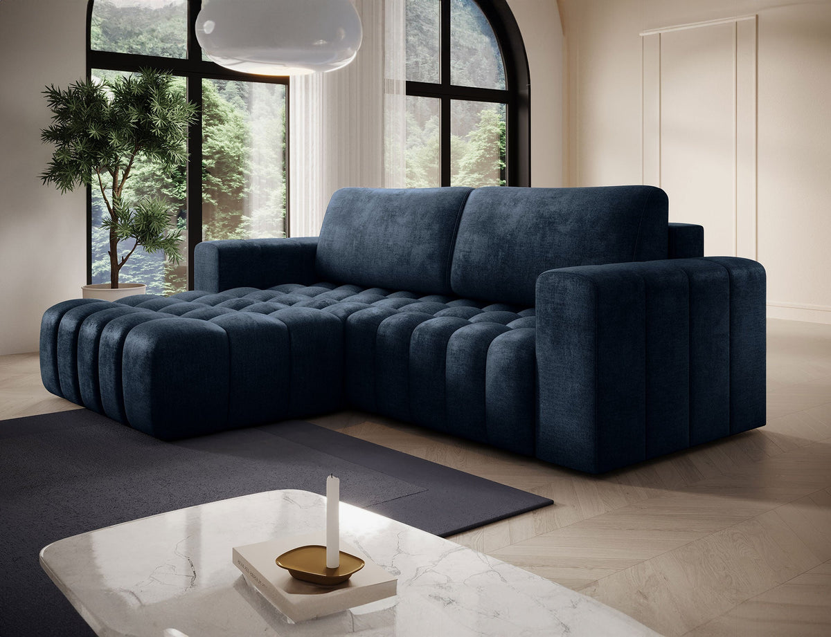 Bonett 4 Seater Storage Sleeper Chaise Sofa - Navy Blue