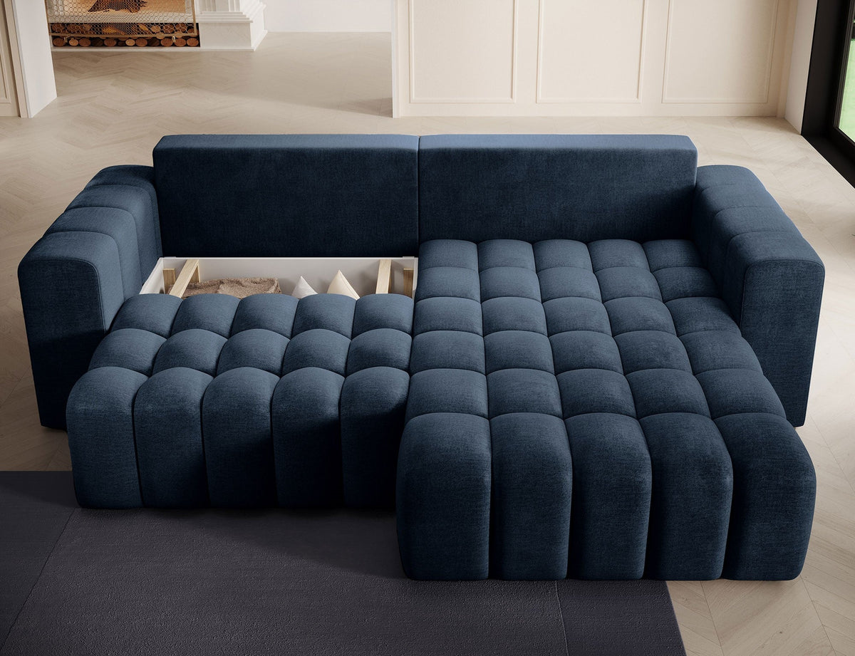 Bonett 4 Seater Storage Sleeper Chaise Sofa - Navy Blue