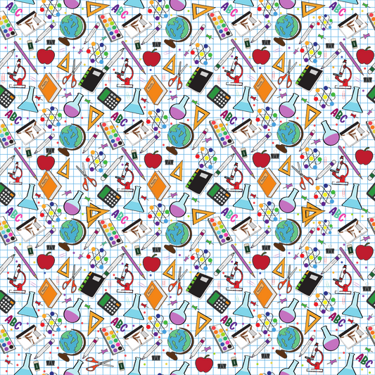 Craft HTV  Back to School - School Supplies Printed on Graph Paper Pattern