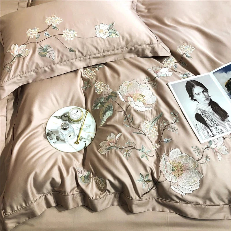 Belle Maison Embroidered Egyptian Cotton 1000 TC Duvet Set - Blush