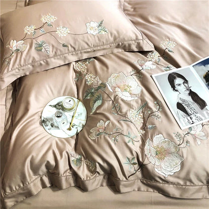 Belle Maison Embroidered Egyptian Cotton 1000 TC Duvet Set - Blush